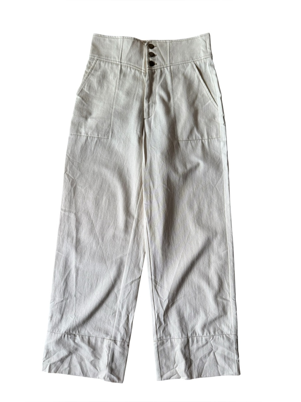 Intermix 4 High Waisted Wide Leg Cropped Utility Pant Patch Pockets Cream Ivory